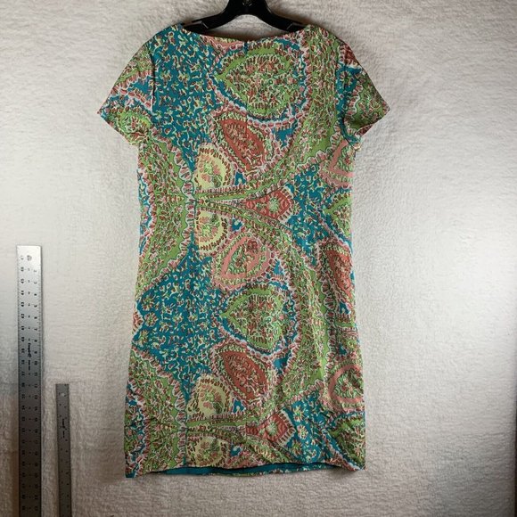 Talbots Shift Dress Women's 12 Multicolor Paisley Silk Back Zip Round Neck 7894 - Picture 6 of 7